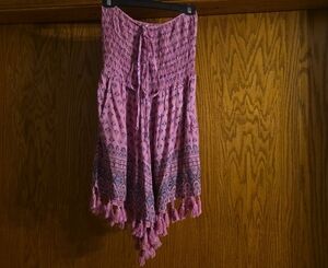 Pink Patterned Jumpsuit with Tassels